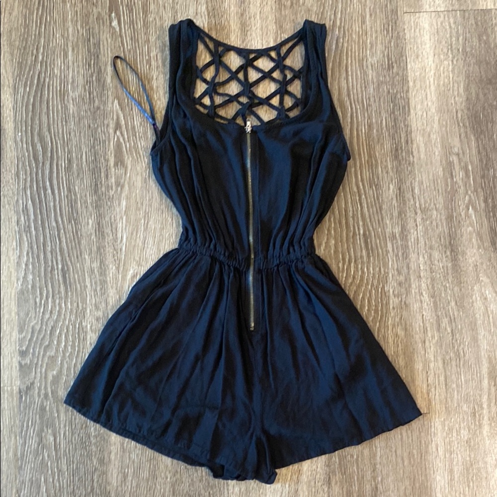 Material Girl black Jumpsuit with Lattice Back